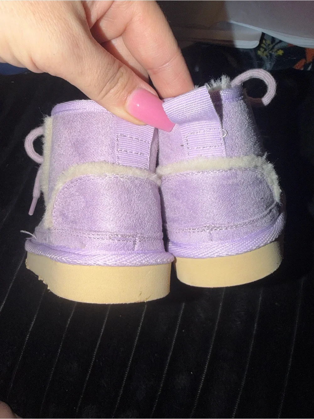 Kids Lilac Faux-Shearling Lace-Up Shoes